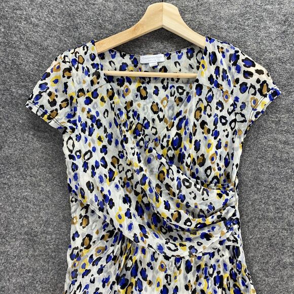 Charter Club Blouse Women PP Petite Blue Animal Print Surplice Short Sleeve - Picture 3 of 9